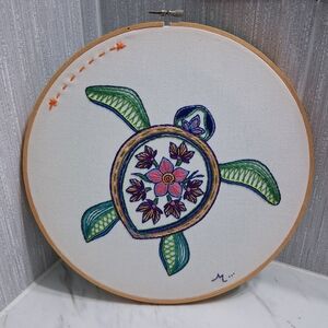 Sea Turtle Embroidery 10.5" Frame By Me